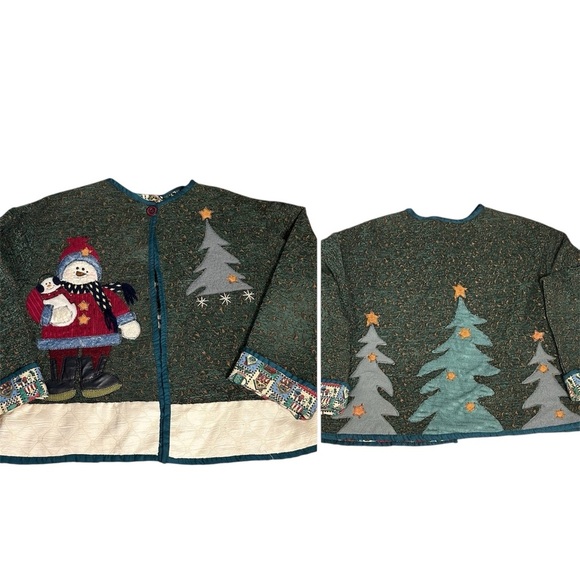 Unique Vintage Snowman Appliqué Tapestry Ugly Christmas Jacket size Large/XL - Picture 14 of 16